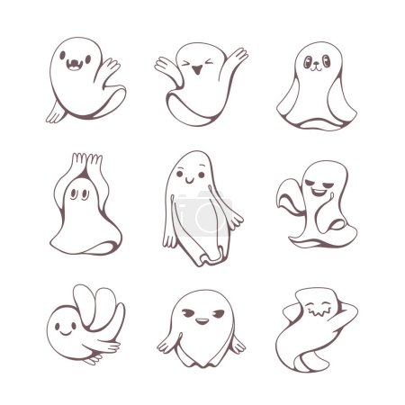 Illustration for Vector set of ghosts in cute line style. - Royalty Free Image