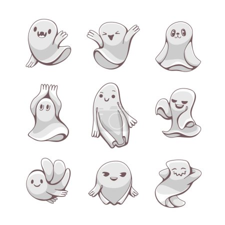 Illustration for Vector set of ghosts in cute cartoon style. - Royalty Free Image