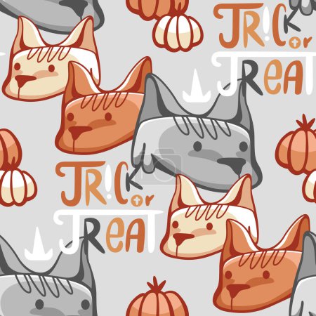 Ilustración de Patrón vectorial en el tema de Halloween con lobos lindos. - Imagen libre de derechos