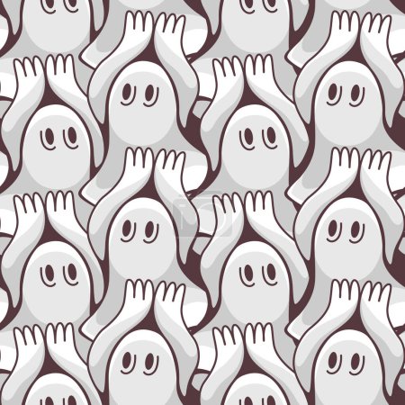 Ilustración de Patrón vectorial en el tema de Halloween con fantasmas lindos. - Imagen libre de derechos