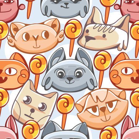 Illustration for Vector pattern on Halloween theme with cute cats. - Royalty Free Image