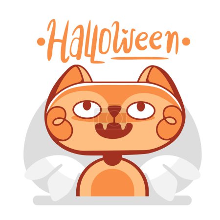 Téléchargez les illustrations : Chat vecteur de dessin animé mignon sur le thème de l'Halloween et le lettrage. - en licence libre de droit