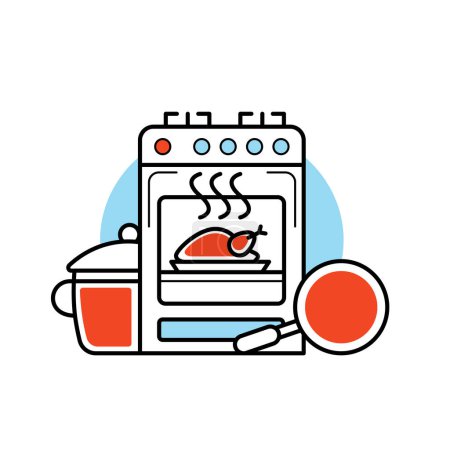 Ilustración de Vector icono cocina estufa con horno en estilo plano. - Imagen libre de derechos