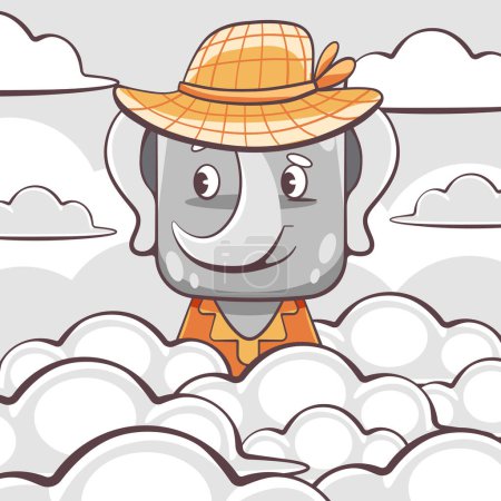 Illustration for Vector cute elephant in the clouds in cartoon style. - Royalty Free Image