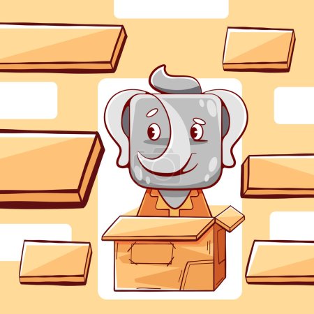 Illustration for Vector cute elephant with a box in cartoon style. - Royalty Free Image