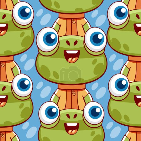 Illustration for Vector pattern with a cute frog in cartoon doodle style. - Royalty Free Image