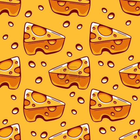 Illustration for Vector nice pattern with pieces of cheese in cartoon style. - Royalty Free Image