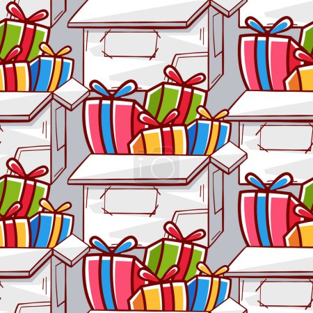 Illustration for Vector pattern with gift boxes in cartoon style. - Royalty Free Image