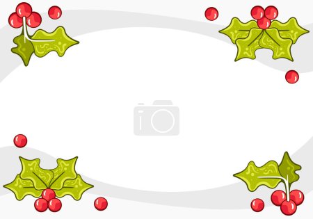 Illustration for Vector frame with holly leaves and berries in cartoon style. - Royalty Free Image