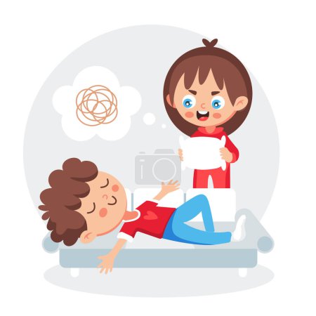 Téléchargez les illustrations : Illustration vectorielle d'une fille et d'un mec endormi dans un style de dessin animé mignon. - en licence libre de droit