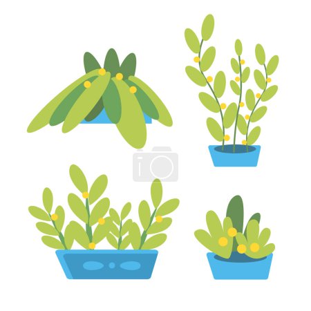 Téléchargez les illustrations : Ensemble vectoriel de plantes dans le style de dessin animé mignon. - en licence libre de droit