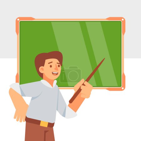 Téléchargez les illustrations : Illustration vectorielle d'un enseignant au tableau noir en style dessin animé. - en licence libre de droit