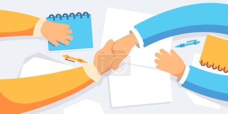 Illustration for Vector illustration about conclusion, signing of an agreement and handshake. - Royalty Free Image