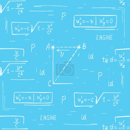 Illustration for Vector pattern on the theme of a blackboard with mathematical formulas in a cute cartoon style. - Royalty Free Image