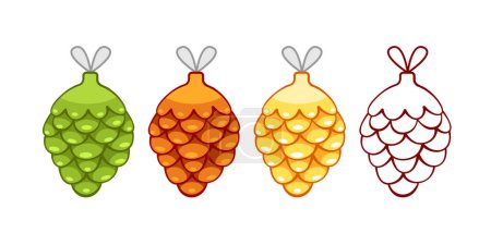 Illustration for Set of vector Christmas tree decorations fir cones of different colors. - Royalty Free Image