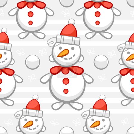 Téléchargez les illustrations : Modèle de Noël vectoriel avec bonhommes de neige dans le style de dessin animé. - en licence libre de droit