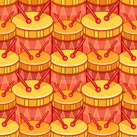 Illustration for Vector pattern with musical drums in cartoon style. - Royalty Free Image