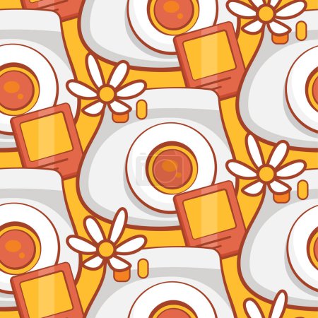 Illustration for Vector pattern of instant cameras in cute cartoon style. - Royalty Free Image