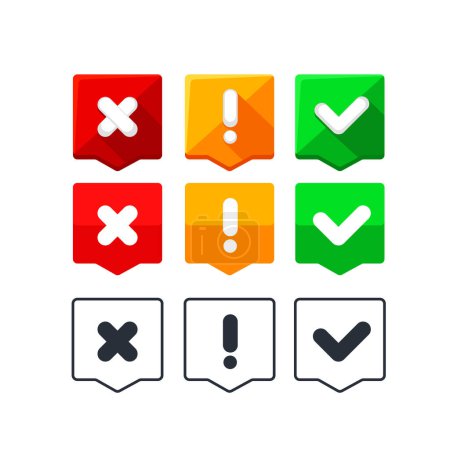 Illustration for Green  check mark  vector icon set in cartoon flat style. - Royalty Free Image