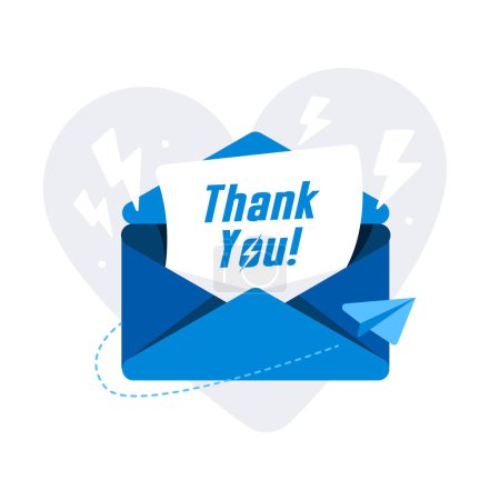 Illustration for Vector illustration on the theme of email text Thank you in cartoon flat style. - Royalty Free Image