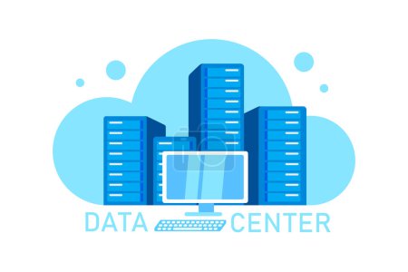 Illustration for Vector illustration of a cloud data center in cartoon flat style. - Royalty Free Image