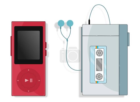Music player one analog with soft blue colors and the other digital in red Poster 640281650