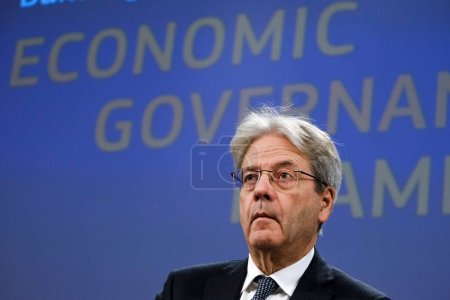 Photo for European Commissioners Valdis DOMBROVSKIS and Paolo GENTILONI give press conference on the economic governance review in Brussels, Belgium on Nov. 9, 2022. - Royalty Free Image