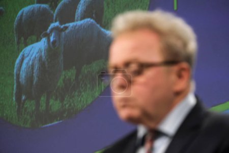 Photo for European Commissioner Janusz WOJCIECHOWSKI gives a press conference on ensuring the availability and affordability of fertilisers in Brussels, Belgium on Nov. 9, 2022. - Royalty Free Image