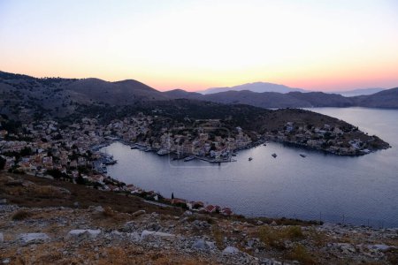 Photo for Panoramic view of harbour of Symi, Greece on August 2, 2022. - Royalty Free Image