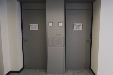 Photo for An information by police is pictured at the Vice-President Eva Kaili s office at the European Parliament in Brussels, Belgium on January 11, 2023. - Royalty Free Image