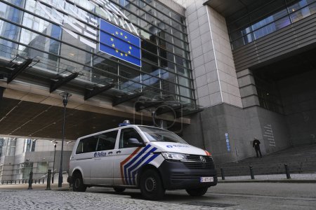 Photo for A police van outside of the European Parliament in Brussels, Belgium on January 11, 2023. - Royalty Free Image