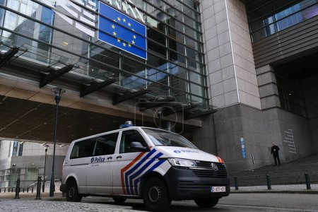 Photo for A police van outside of the European Parliament in Brussels, Belgium on January 11, 2023. - Royalty Free Image