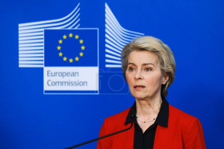 Photo for NATO Secretary General Jens Stoltenberg and EU Commission President Ursula von der Leyen give a statement before a meeting with EU Commissioners in Brussels, Belgium, January 11, 2023. - Royalty Free Image
