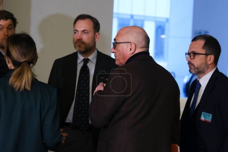 Photo for Italian MEP Andrea Cozzolino arrives at The Committee on legal Affairs before a hearing on Qatargate at the EU Parliament in Brussels, Belgium on January 24, 2023. - Royalty Free Image