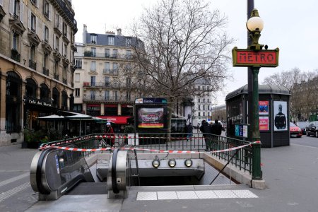 Photo for A view of closed a subway entrance station during a national strike against government plans to revamp the pension system in Paris, France on January 19, 2023. - Royalty Free Image