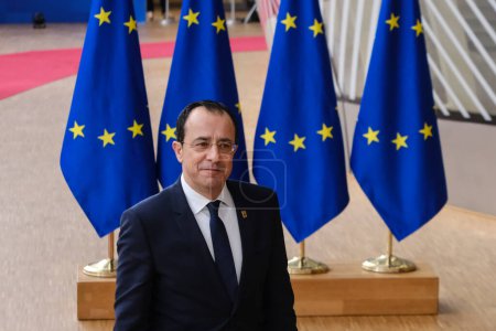 Photo for Cypriot President Nikos Christodoulides arrives for a EU Summit, at the EU headquarters in Brussels, Belgium on March 23, 2023. - Royalty Free Image