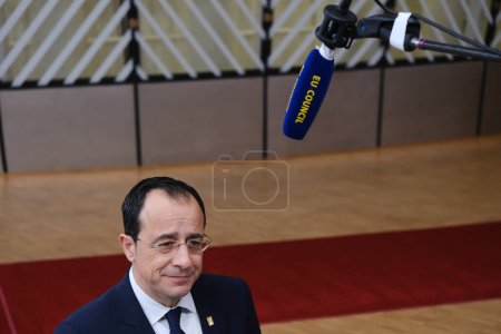 Photo for Cypriot President Nikos Christodoulides arrives for a EU Summit, at the EU headquarters in Brussels, Belgium on March 23, 2023. - Royalty Free Image