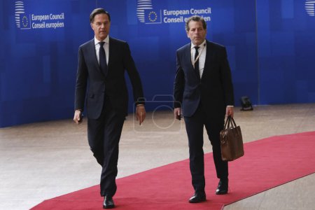 Foto de El primer ministro de los Países Bajos, Mark Rutte, llega a la sede de la UE en Bruselas el 23 de marzo de 2023. - Imagen libre de derechos