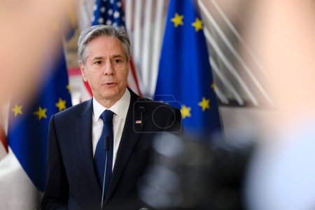 Photo for US Secretary of State Antony Blinken and EU HR for Foreign Affairs Josep Borrell give statements ahead of an EU-US Energy Council Ministerial Meeting in Brussels, Belgium on April 4, 2023. - Royalty Free Image