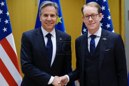 Photo for Swedish Foreign Affairs Minister Tomas Billstrom attends in EU-US Energy Council Ministerial Meeting in Brussels, Belgium on April 4, 2023. - Royalty Free Image