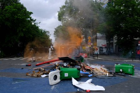 Photo for Protestors make barricades during a clashes with police  during May Day labour march in Paris, France May 1, 2023 - Royalty Free Image