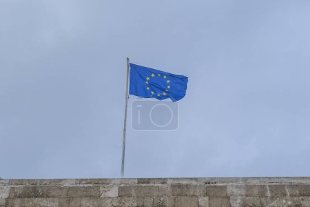 Photo for AN European flag waves in island of Rhodes, Greece on December, 10 2021 - Royalty Free Image