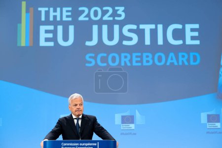 Photo for Press conference by European Commissioner Didier REYNDERS on the 2023 EU justice scoreboard in Brussels, Belgium on June 8, 2023. - Royalty Free Image