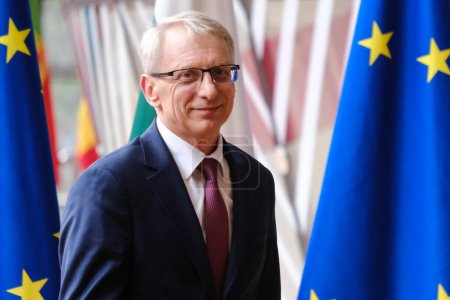 Téléchargez les photos : Le président du Conseil de l'UE, Charles Michel, accueille le Premier ministre bulgare Nikolay Denkov au siège de l'UE à Bruxelles, en Belgique, le 28 juin 2023. - en image libre de droit