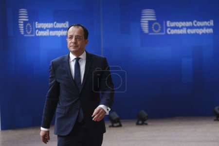 Photo for Cypriot President Nikos Christodoulides arrives for a EU Summit, at the EU headquarters in Brussels, on June 29, 2023. - Royalty Free Image
