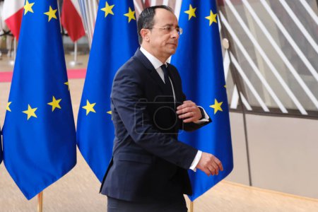 Photo for Cypriot President Nikos Christodoulides arrives for a EU Summit, at the EU headquarters in Brussels, on June 29, 2023. - Royalty Free Image