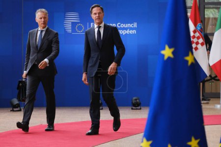 Foto de El primer ministro de los Países Bajos, Mark Rutte, llega a la sede de la UE en Bruselas el 29 de junio de 2023. - Imagen libre de derechos