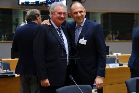 Photo for George Gerapetritis , Minister of Foreign Affairs arrives for a meeting of EU Foreign Affairs Council (FAC) at the EU headquarters in Brussels, Belgium on July 20, 2023 - Royalty Free Image