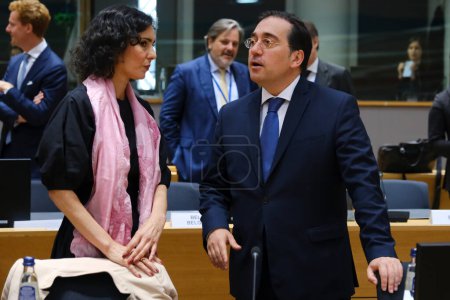 Photo for Hadja LAHBIB, Minister of Foreign Affairs arrives for a meeting of EU Foreign Affairs Council (FAC) at the EU headquarters in Brussels, Belgium on July 20, 2023. - Royalty Free Image