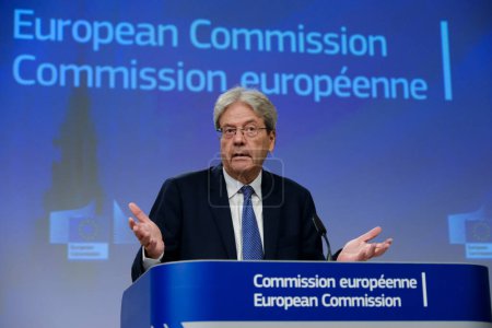 Photo for Press conference by European Commissioner Paolo GENTILONI on the Summer 2023 interim Economic Forecast in Brussels, Belgium on Sep. 11, 2023. - Royalty Free Image